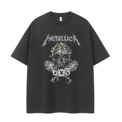 Metallica Vintage Skull Graphic T-Shirt Retro Street Dark Rock Tee