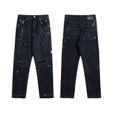European and American fashion brand Gallery Dep vintage, splashed ink, ripped holes, washed water, black straight leg jeans, casual long pants