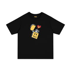 Spot European and American trendy brand Drew smiley face lighter printed short sleeved T-shirt, summer loose casual T-shirt