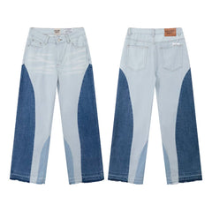 European and American fashion brand Gallery Dep elliptical splicing washed blue splicing straight leg wide leg jeans casual pants