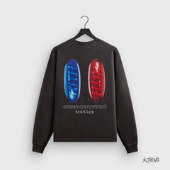 Kith Co branded Hacker Empire Red and Blue Capsules Loose and Retro Vintage Men's and Women's Fashion Heavy Long Sleeve T-shirt