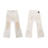 European and American fashion brand Gallery Dep dirty, wind, mud, dyed, used, washed, off white, spliced, slightly flared denim pants