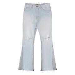 Gallery Dep, a trendy brand in Europe and America, has torn holes, cut and destroyed them, and worn them out. It is a washed blue micro flared denim pants and casual pants