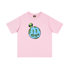 Spot European and American trendy brand Drew alien smiling face printed short sleeved T-shirt, summer loose casual T-shirt
