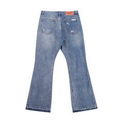 European and American fashion brand Gallery Dep ripped patch fabric tassel blue washed denim jeans micro flared retro long pants