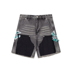 European and American fashion brand Gallery Dep splashed paint splicing work pants washed denim shorts retro five quarter pants