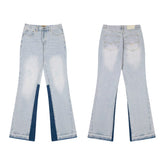 European and American fashion brand Gallery Dep vintage washed micro flared light blue patchwork jeans versatile casual pants