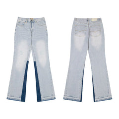 European and American fashion brand Gallery Dep vintage washed micro flared light blue patchwork jeans versatile casual pants