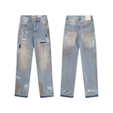European and American fashion brand Gallery Dep vintage dirty and dirty style, splashed paint, ripped holes, washed water, straight leg, bound leg jeans