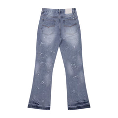 Gallery Dep, a trendy brand in Europe and America, features ink splatter, hole cutting, water washing, blue micro flared jeans, versatile casual pants