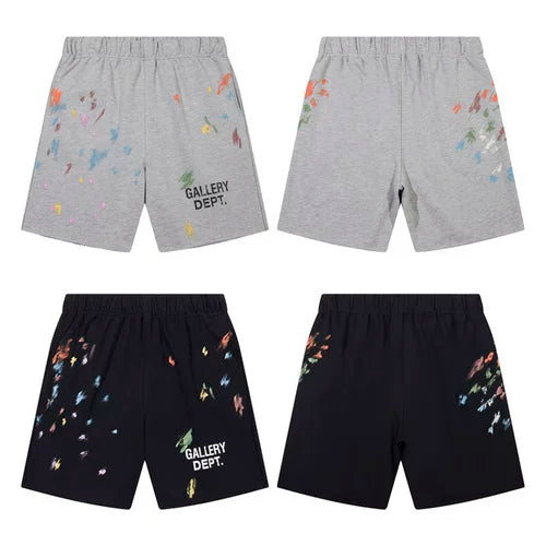Gallery Trendy Dept hand-painted ink splattered vintage letter logo slogan shorts pure cotton casual pants five quarter pants