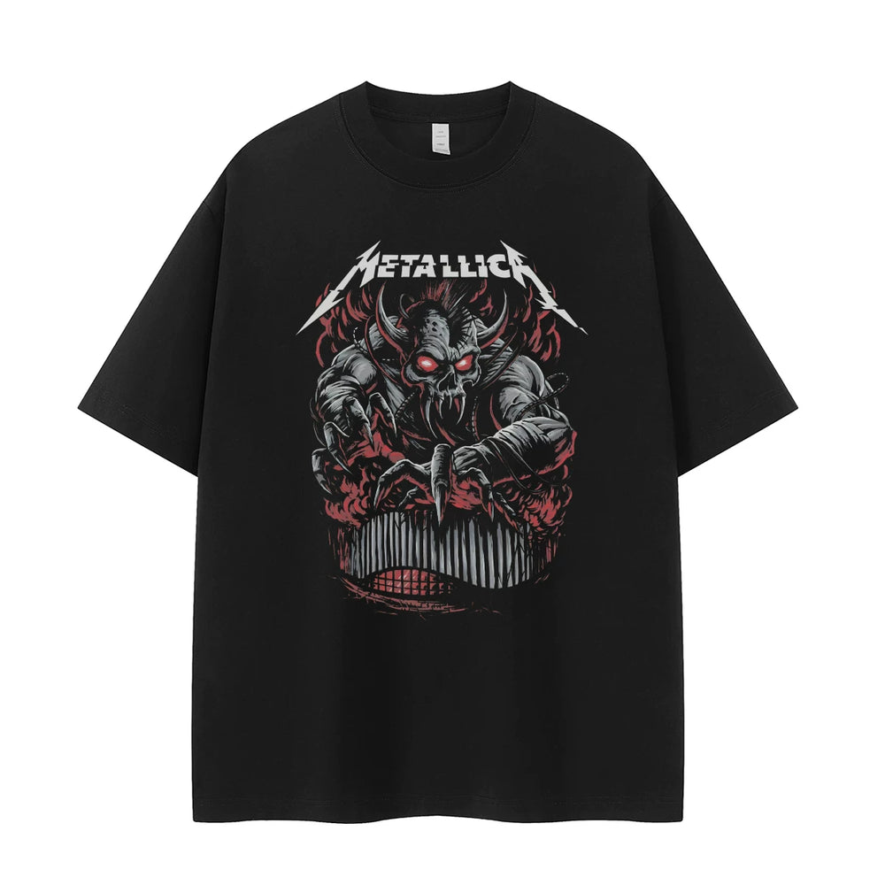Metallica Vintage Skull T-Shirt Retro Street Loose Fit Cotton Rock Tee