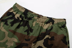 Gallery Trendy Dept Green Camouflage Letter Logo Printed Shorts Cotton Casual Pants Loose Quarter Pants Men