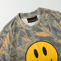 European and American fashion brand Drew's new smiley face leaf print short sleeved T-shirt for summer unisex loose cotton top