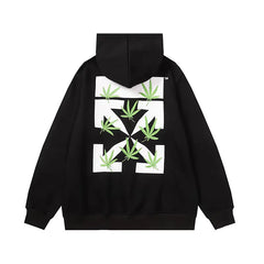 美式潮牌OFF警戒线WO枫叶箭头连帽加绒卫衣男女情侣百搭宽松上衣