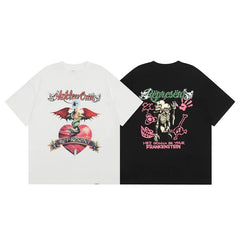 REPRESENT, a trendy European and American brand, features a heart-shaped skull print on a summer unisex loose and casual cotton short sleeved T-shirt