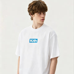 KITH BOX LOGO printed short sleeved trendy men's round neck pullover T-shirt for couples, loose and versatile base shirt for women