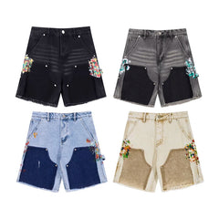 European and American fashion brand Gallery Dep splashed paint splicing work pants washed denim shorts retro five quarter pants