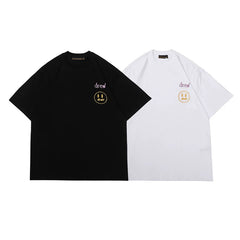 European and American fashion brand Drew's new embroidered smiling face printed short sleeved T-shirt for men and women in summer, versatile loose top for couples
