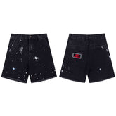 European and American fashion brand Gallery Dep retro splashed ink embroidered logo black denim shorts casual pants cropped pants