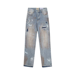 European and American fashion brand Gallery Dep vintage dirty and dirty style, splashed paint, ripped holes, washed water, straight leg, bound leg jeans