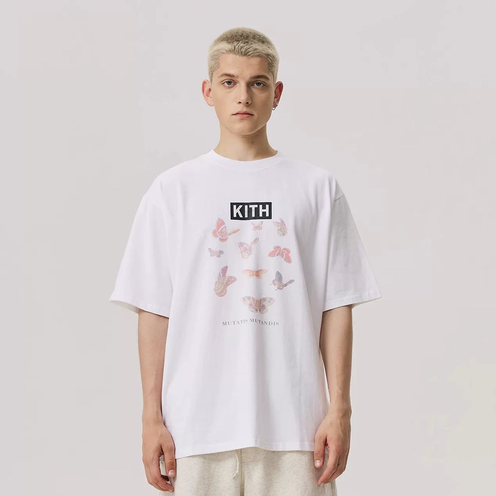 KITH BUTTERFLY Short Sleeve T-shirt 2025 New Water Washed Cotton Loose Short Sleeve