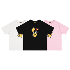 Spot European and American trendy brand Drew smiley face lighter printed short sleeved T-shirt, summer loose casual T-shirt