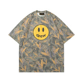 European and American fashion brand Drew's new smiley face leaf print short sleeved T-shirt for summer unisex loose cotton top