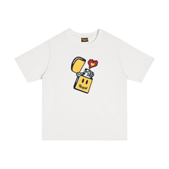 Spot European and American trendy brand Drew smiley face lighter printed short sleeved T-shirt, summer loose casual T-shirt