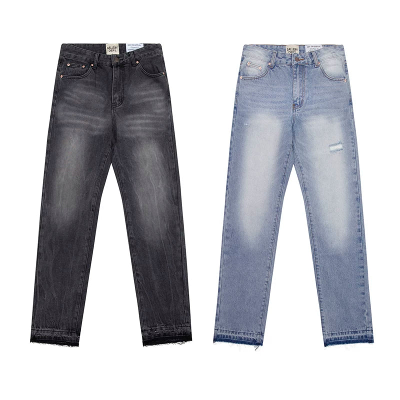 European and American fashion brand Gallery Dep retro washed small straight leg leg leg tied jeans American high street casual pants