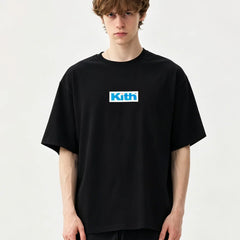 KITH BOX LOGO printed short sleeved trendy men's round neck pullover T-shirt for couples, loose and versatile base shirt for women