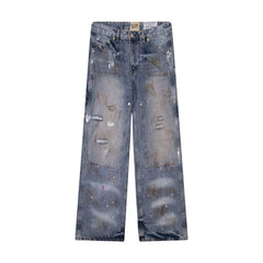 Gallery Dep, a trendy brand in Europe and America, is doing old, splashed paint, torn holes, dirty, dirty, Feng Shui washed, mud dyed, lumberjack clothes, jeans