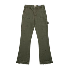 European and American fashion brand Gallery Dep splashed ink washed military green splicing micro flared jeans versatile casual pants