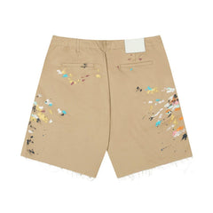 European and American fashion brand Gallery Dep hand-painted splashed ink khaki knife cut work pants American high street casual shorts