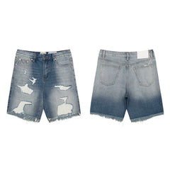 European and American fashion brand Gallery Dep destroys torn holes, patches denim shorts, knife cut fringe jeans, casual pants
