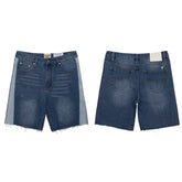 European and American fashion brand Gallery Dep washed deep blue spliced denim shorts with knife cut tassel retro casual pants