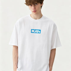 KITH BOX LOGO printed short sleeved trendy men's round neck pullover T-shirt for couples, loose and versatile base shirt for women