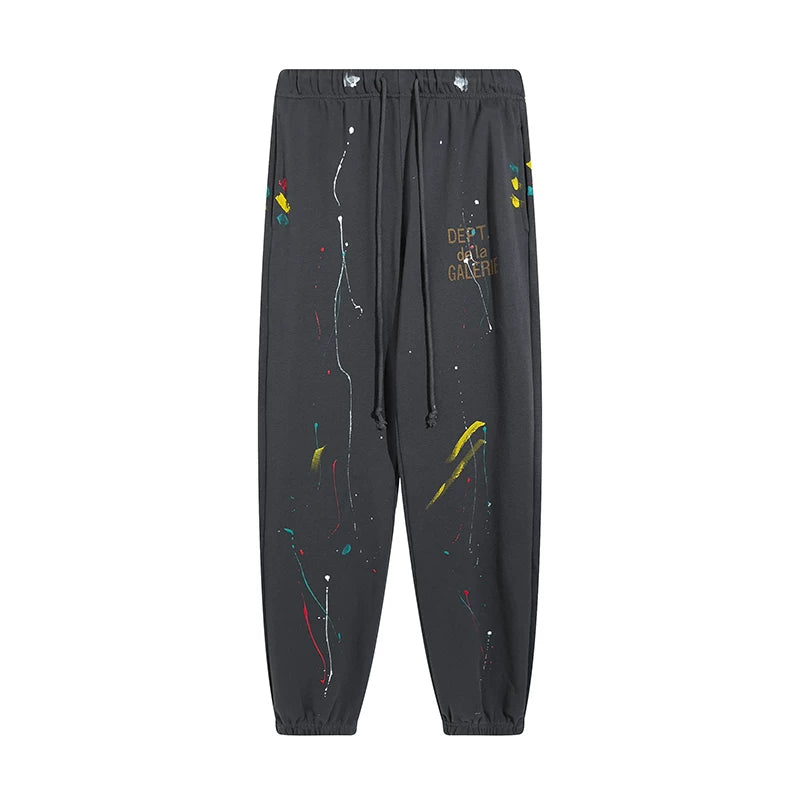 GALLERY Fashion DEPT Vintage Letter LOGO Printed Graffiti Hand drawn Ink Splashed Cotton Hoop Legged Pants
