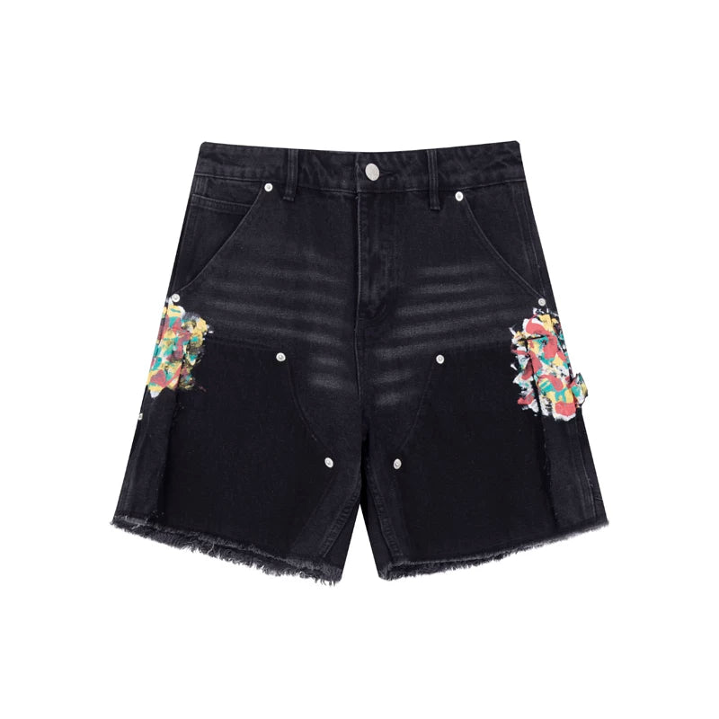 European and American fashion brand Gallery Dep splashed paint splicing work pants washed denim shorts retro five quarter pants