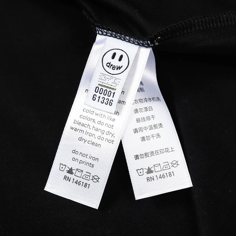 European and American fashion brand Drew embroidered smiley face short sleeved T-shirt for summer unisex loose cotton couple outfit base shirt