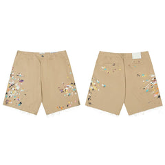European and American fashion brand Gallery Dep hand-painted splashed ink khaki knife cut work pants American high street casual shorts