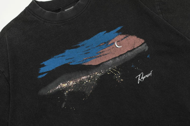 REPRESENT urban night print short sleeved T-shirt from European and American fashion brands, men's and women's trendy loose cotton half sleeved T-shirt