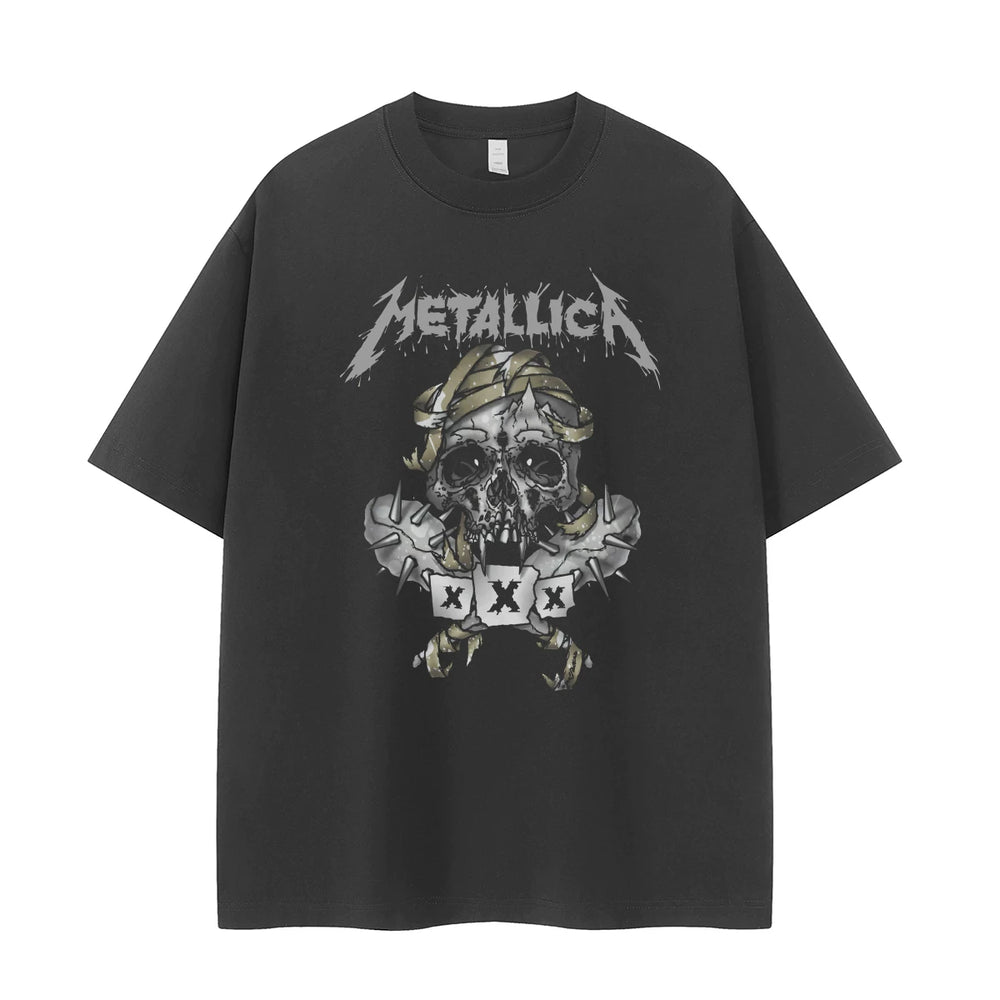 Metallica Vintage Skull Graphic T-Shirt Retro Street Dark Rock Tee