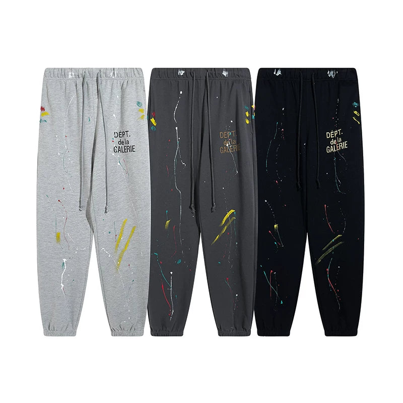 GALLERY Fashion DEPT Vintage Letter LOGO Printed Graffiti Hand drawn Ink Splashed Cotton Hoop Legged Pants