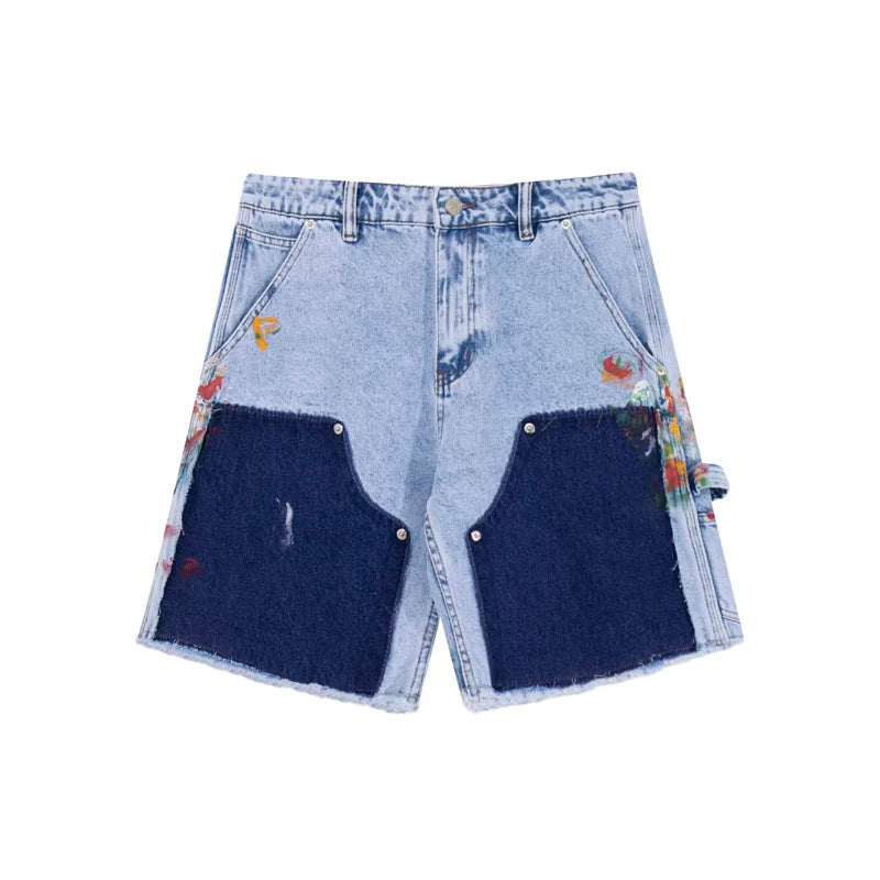 European and American fashion brand Gallery Dep splashed paint splicing work pants washed denim shorts retro five quarter pants