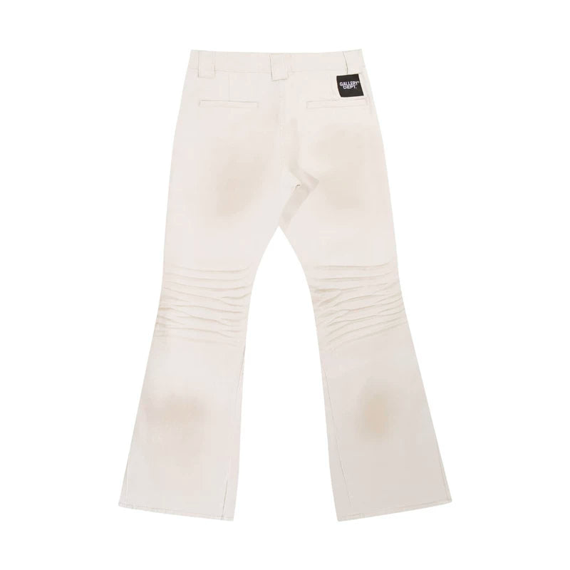 European and American fashion brand Gallery Dep dirty, wind, mud, dyed, used, washed, off white, spliced, slightly flared denim pants