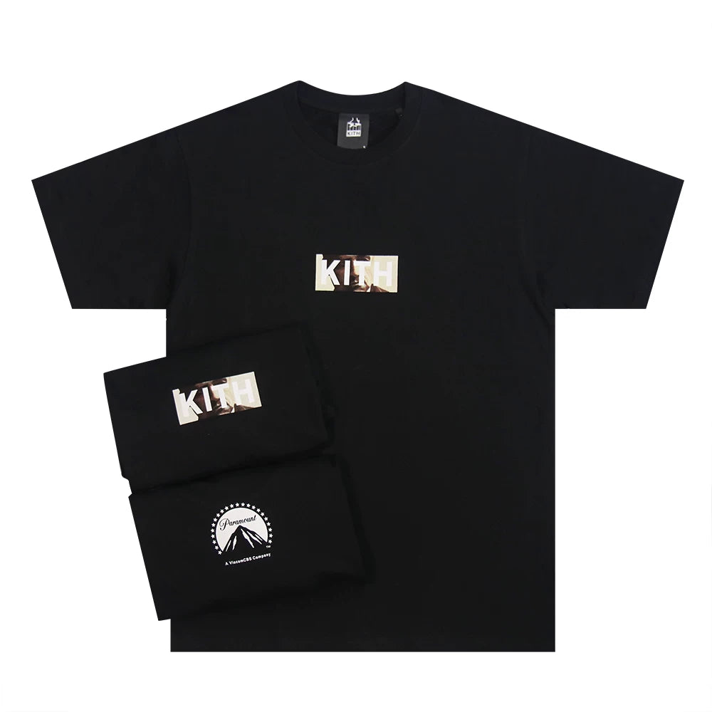 Meichao KITH collaboration short sleeved T-shirt Godfather style BOX LOGO black cotton T-shirt suitable for men and women, youthful and trendy style