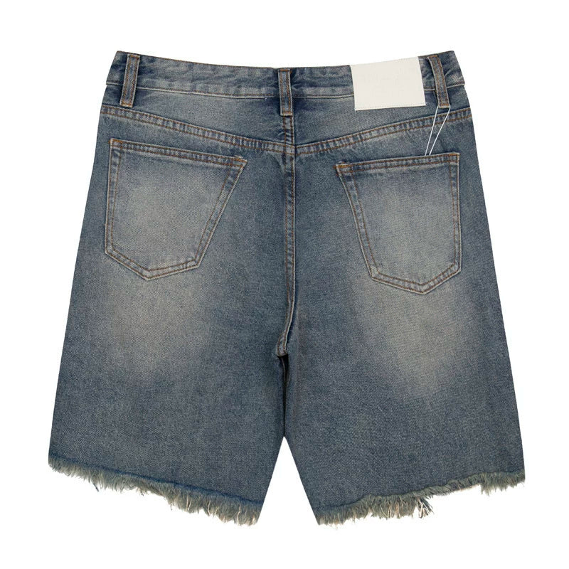European and American fashion brand Gallery Dep ripped, washed denim shorts, knife cut tassel, retro casual pants