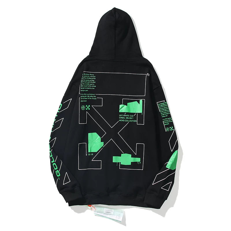 European and American fashion brand OFF warning line WO hooded thin hoodie Spring and Autumn slogan arrow versatile jacket for couples
