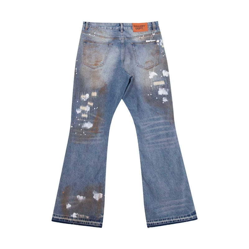 European and American fashion brand Gallery Dep embroidery sticker fabric for old, splashed ink heavy industry micro pull jeans for dirty long pants